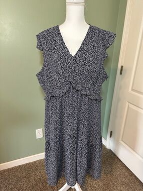 J. Crew Flutter Sleeve Navy Floral Sun dress Size 18